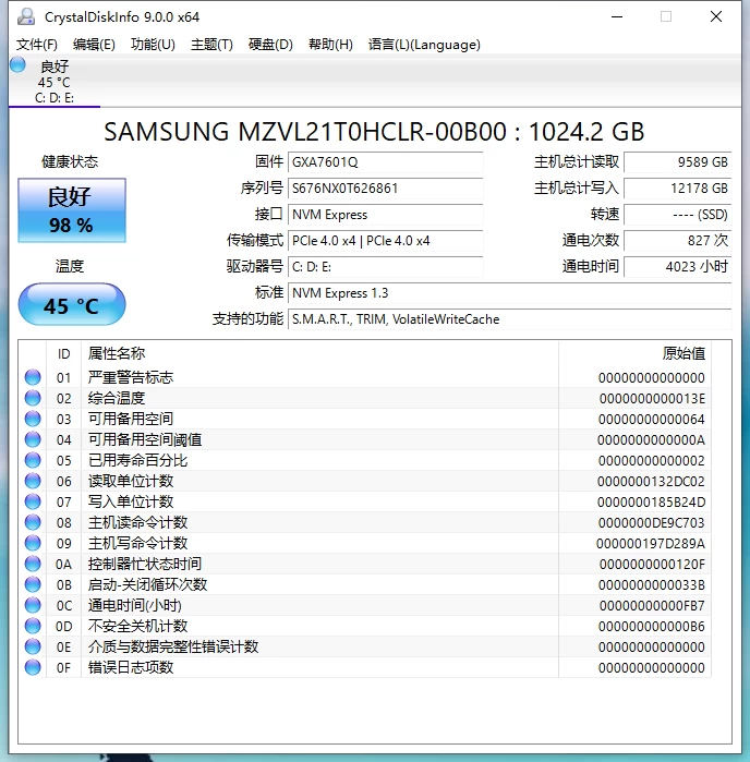 硬盘检测工具CrystalDiskInfo v9.1.1 正式版,支持win XP-11